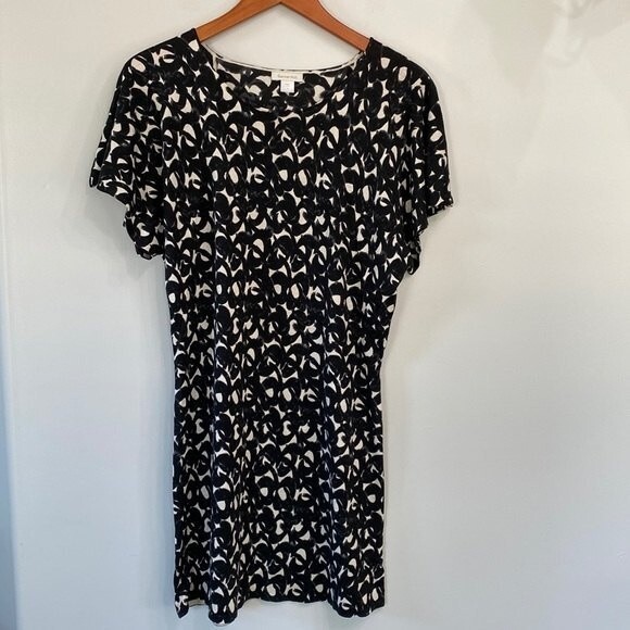 Garnet Hill Silk Cotton Short Sleeve Knit Geo Printed Mini Dress Lightweight - Picture 2 of 11